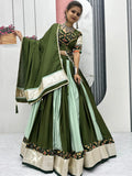 Elevated Green Lace Border Cotton Festive Wear Lehenga Choli With Dupatta - Zeel Clothing