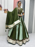 Elevated Green Lace Border Cotton Festive Wear Lehenga Choli With Dupatta - Zeel Clothing