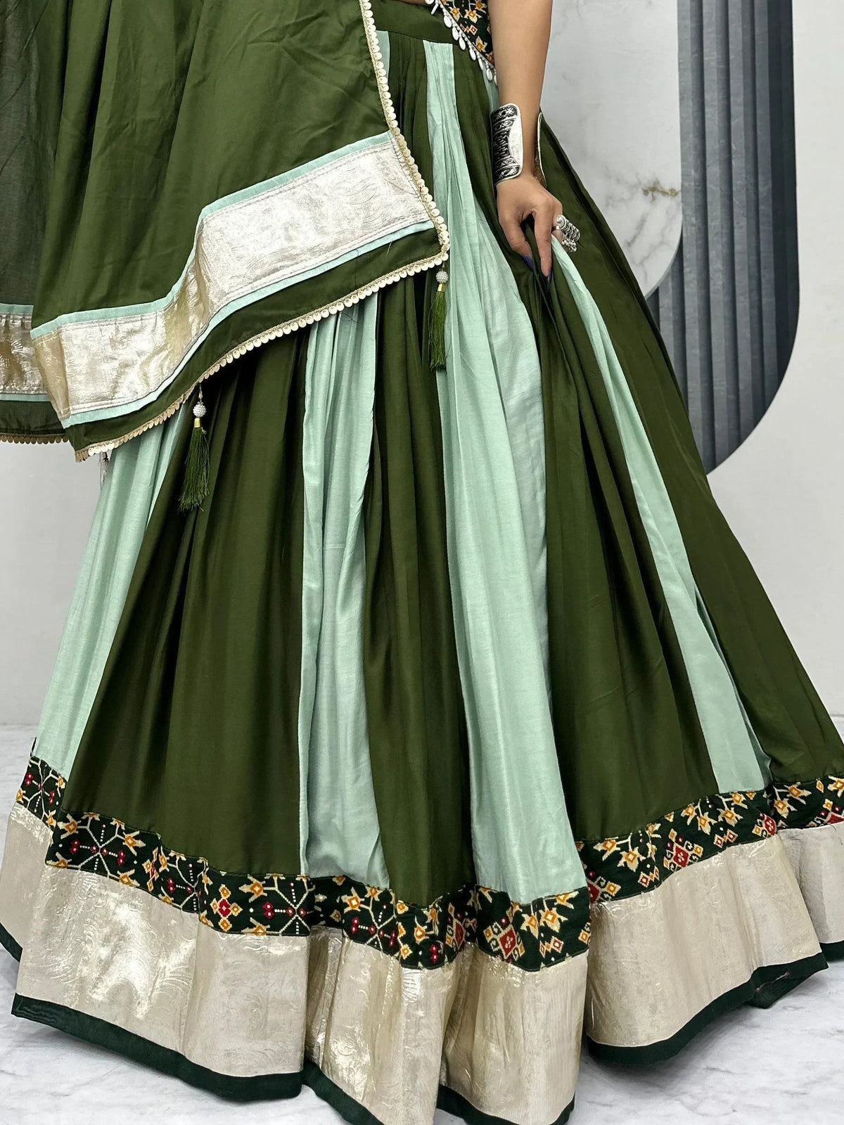 Elevated Green Lace Border Cotton Festive Wear Lehenga Choli With Dupatta - Zeel Clothing