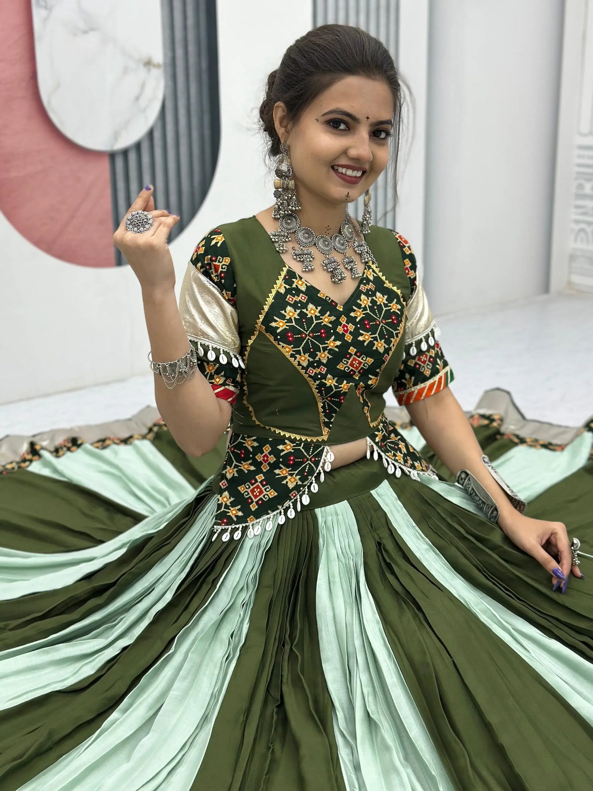 Elevated Green Lace Border Cotton Festive Wear Lehenga Choli With Dupatta - Zeel Clothing