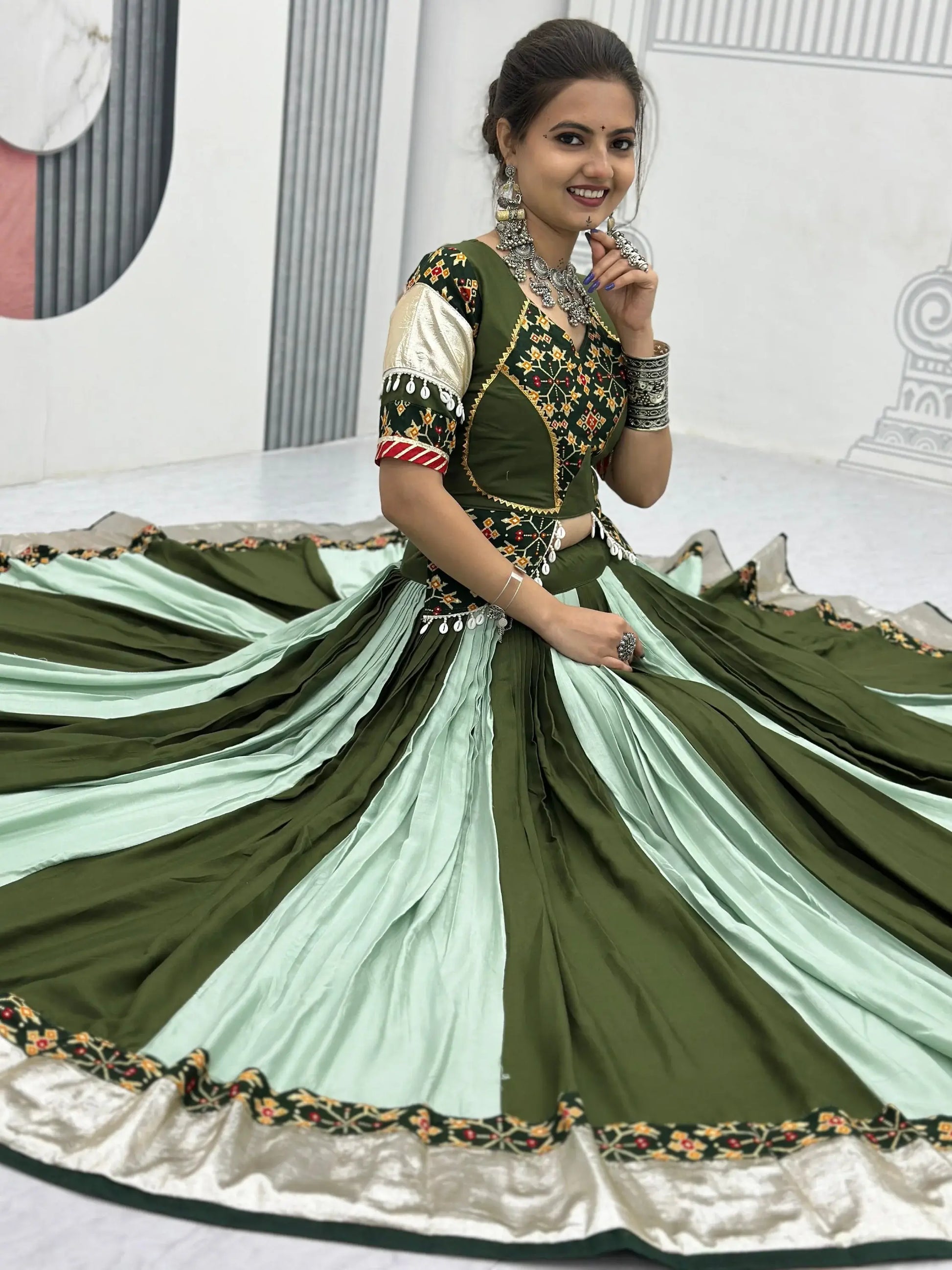 Elevated Green Lace Border Cotton Festive Wear Lehenga Choli With Dupatta - Zeel Clothing
