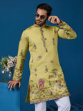Elevated Yellow Sequins Embroidery Viscose Silk Men Kurta With Pant Set