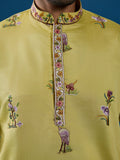 Elevated Yellow Sequins Embroidery Viscose Silk Men Kurta With Pant Set