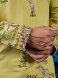 Elevated Yellow Sequins Embroidery Viscose Silk Men Kurta With Pant Set
