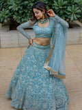 Enchanting Aqua Blue Embroidered Net Bridesmaid Lehenga Choli - Zeel Clothing
