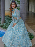 Enchanting Aqua Blue Embroidered Net Bridesmaid Lehenga Choli - Zeel Clothing