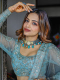 Enchanting Aqua Blue Embroidered Net Bridesmaid Lehenga Choli - Zeel Clothing