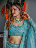 Enchanting Aqua Blue Embroidered Net Bridesmaid Lehenga Choli - Zeel Clothing