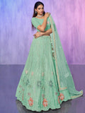 Enchanting Aqua Green Sequins Net Lehenga Choli With Dupatta - Zeel Clothing