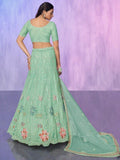 Enchanting Aqua Green Sequins Net Lehenga Choli With Dupatta - Zeel Clothing
