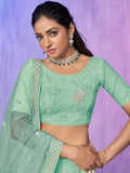 Enchanting Aqua Green Sequins Net Lehenga Choli With Dupatta - Zeel Clothing