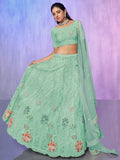 Enchanting Aqua Green Sequins Net Lehenga Choli With Dupatta - Zeel Clothing
