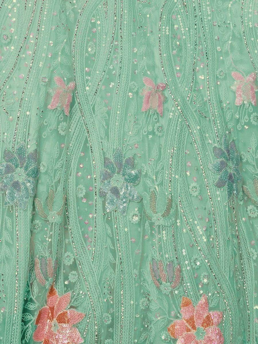 Enchanting Aqua Green Sequins Net Lehenga Choli With Dupatta - Zeel Clothing