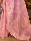 Enchanting Baby Pink Zari Weaving Linen Event Wear Saree With Blouse - Zeel Clothing