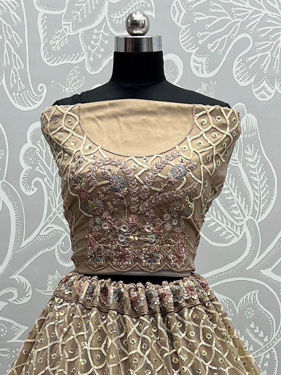 Enchanting Beige Multi Thread Work Net Reception Wear Lehenga Choli - Zeel Clothing