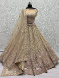 Enchanting Beige Multi Thread Work Net Reception Wear Lehenga Choli - Zeel Clothing