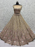 Enchanting Beige Multi Thread Work Net Reception Wear Lehenga Choli - Zeel Clothing