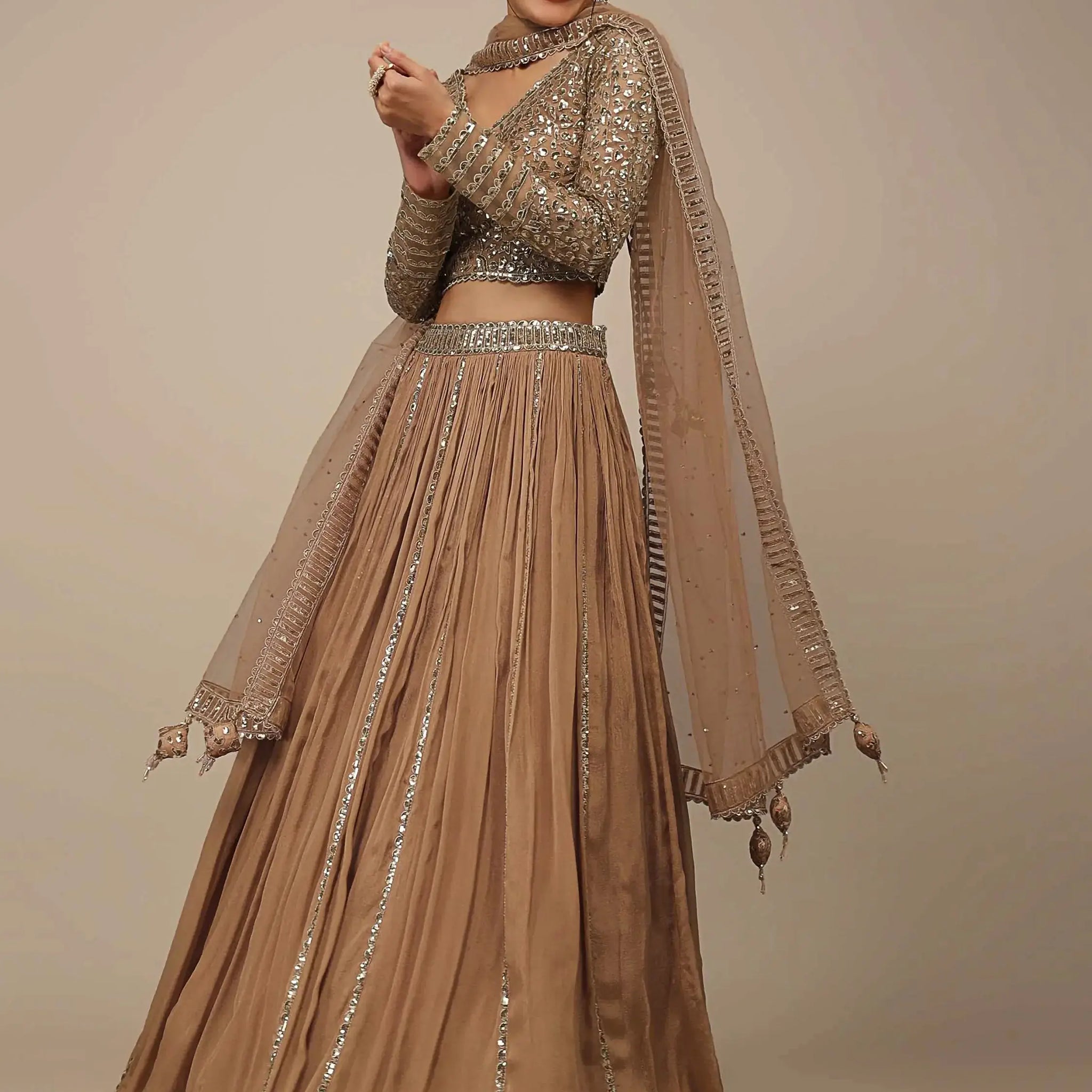 Enchanting Beige Sequins Georgette Engagement Wear Lehenga Choli - Zeel Clothing