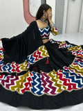Enchanting Black Cotton Lace Work Navratri Wear Lehenga Choli With Dupatta