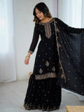 Enchanting Black Zari Embroidered Silk Evening Wear Sharara Suit With Dupatta - Zeel Clothing