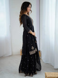 Enchanting Black Zari Embroidered Silk Evening Wear Sharara Suit With Dupatta - Zeel Clothing