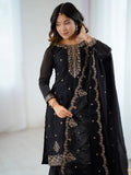 Enchanting Black Zari Embroidered Silk Evening Wear Sharara Suit With Dupatta - Zeel Clothing