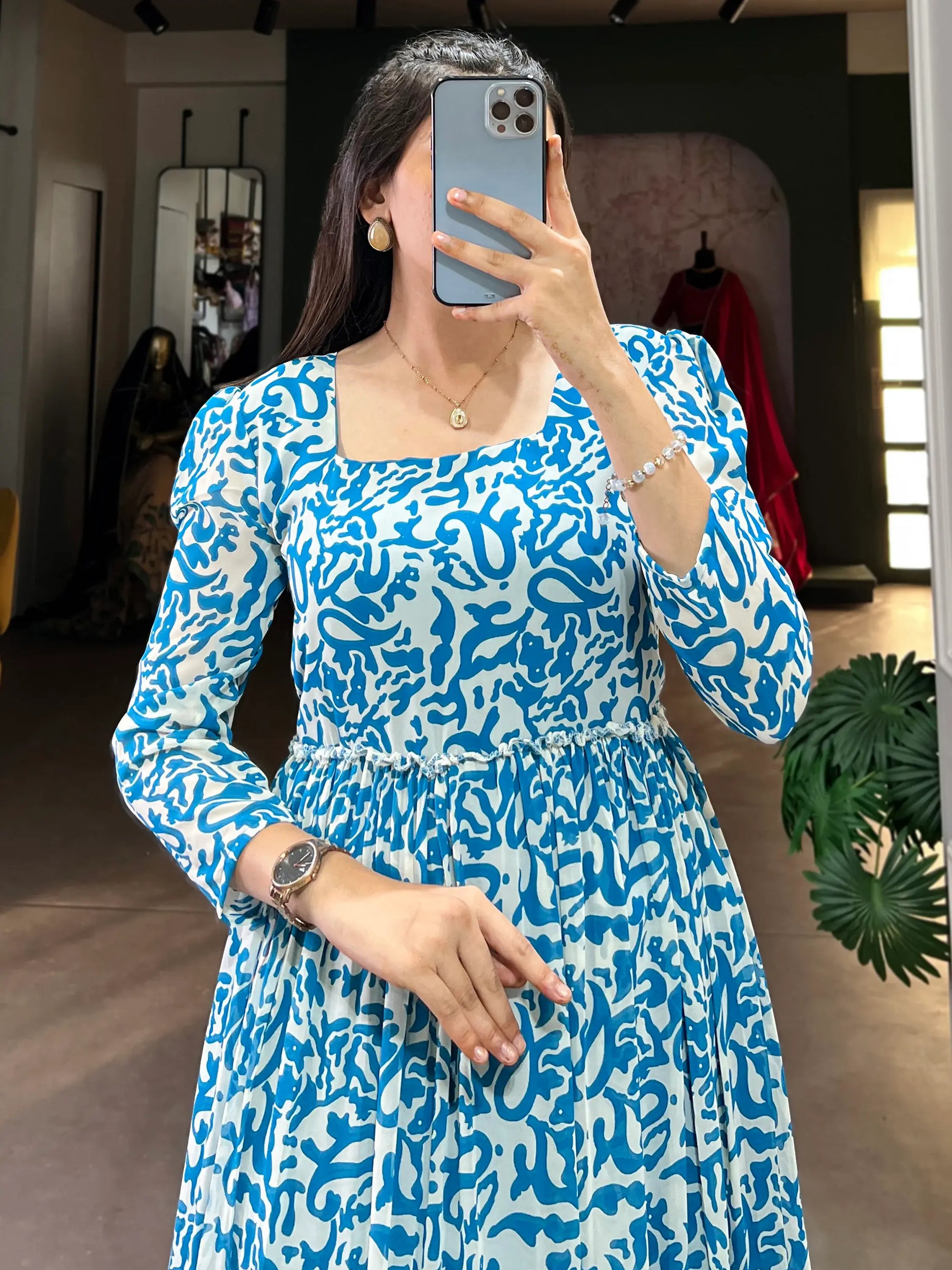 Enchanting Blue Digital Printed Georgette Festival Wear Gown - Zeel Clothing