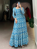 Enchanting Blue Digital Printed Georgette Festival Wear Gown - Zeel Clothing