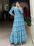 Enchanting Blue Digital Printed Georgette Festival Wear Gown - Zeel Clothing
