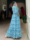 Enchanting Blue Digital Printed Georgette Festival Wear Gown - Zeel Clothing