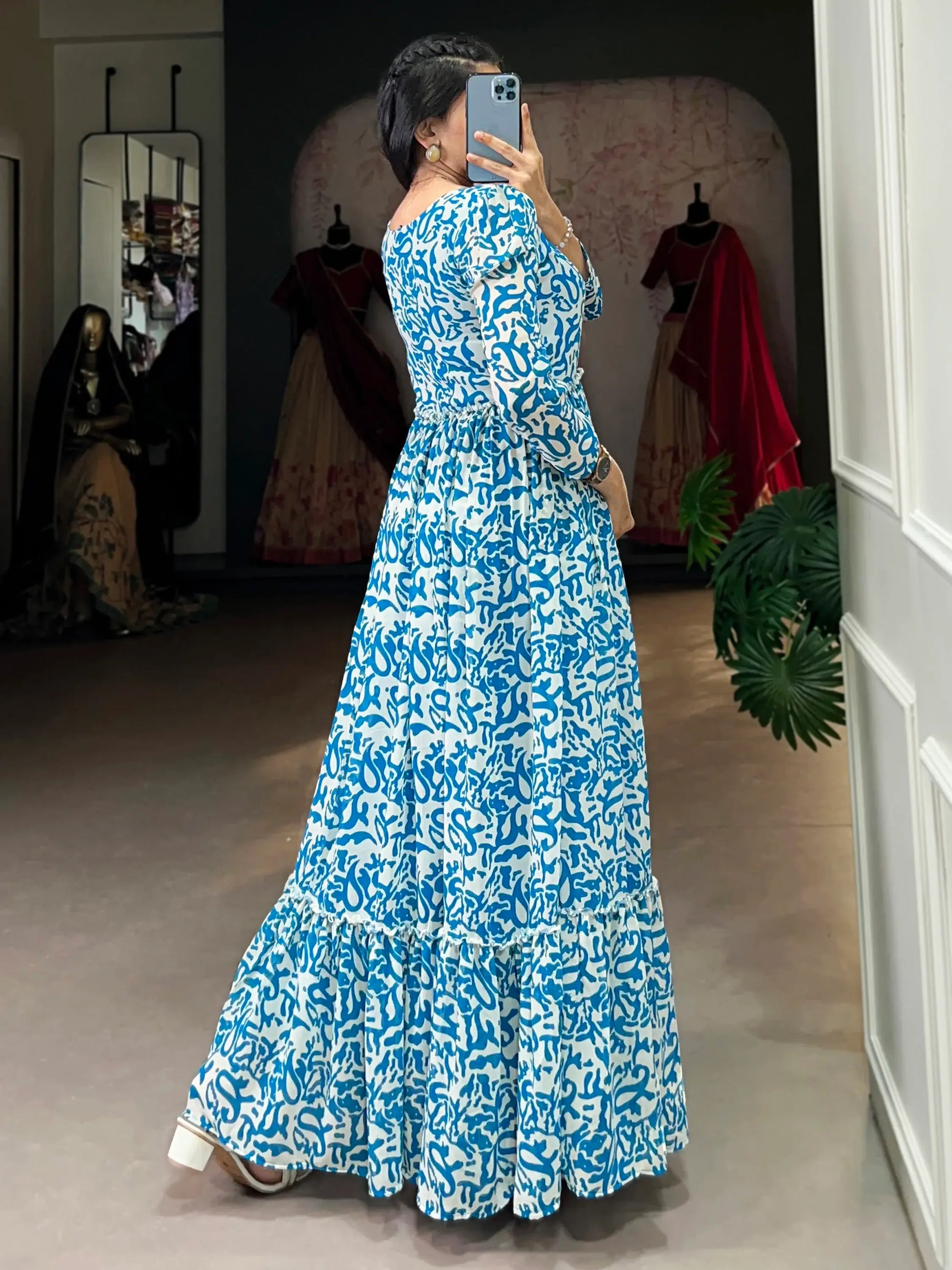 Enchanting Blue Digital Printed Georgette Festival Wear Gown - Zeel Clothing