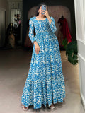 Enchanting Blue Digital Printed Georgette Festival Wear Gown - Zeel Clothing