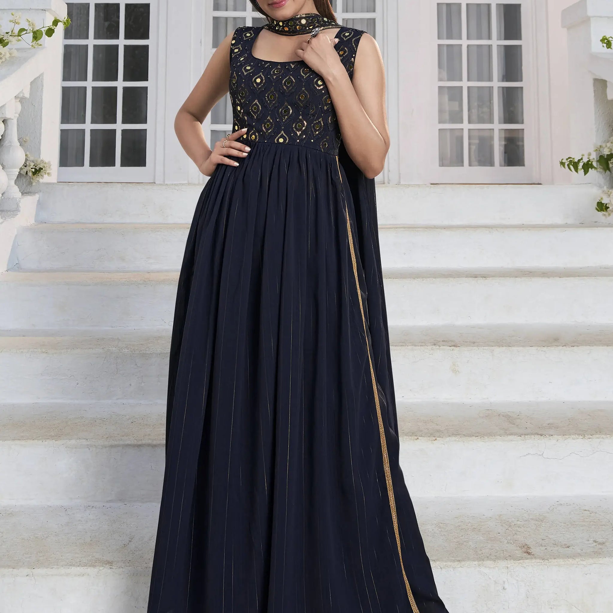 Enchanting Blue Embroidered Georgette Festival Wear Salwar Kameez - Zeel Clothing