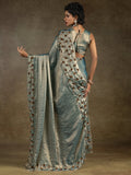 Enchanting Blue Jarkan Work Satin Party Wear Saree - Zeel Clothing