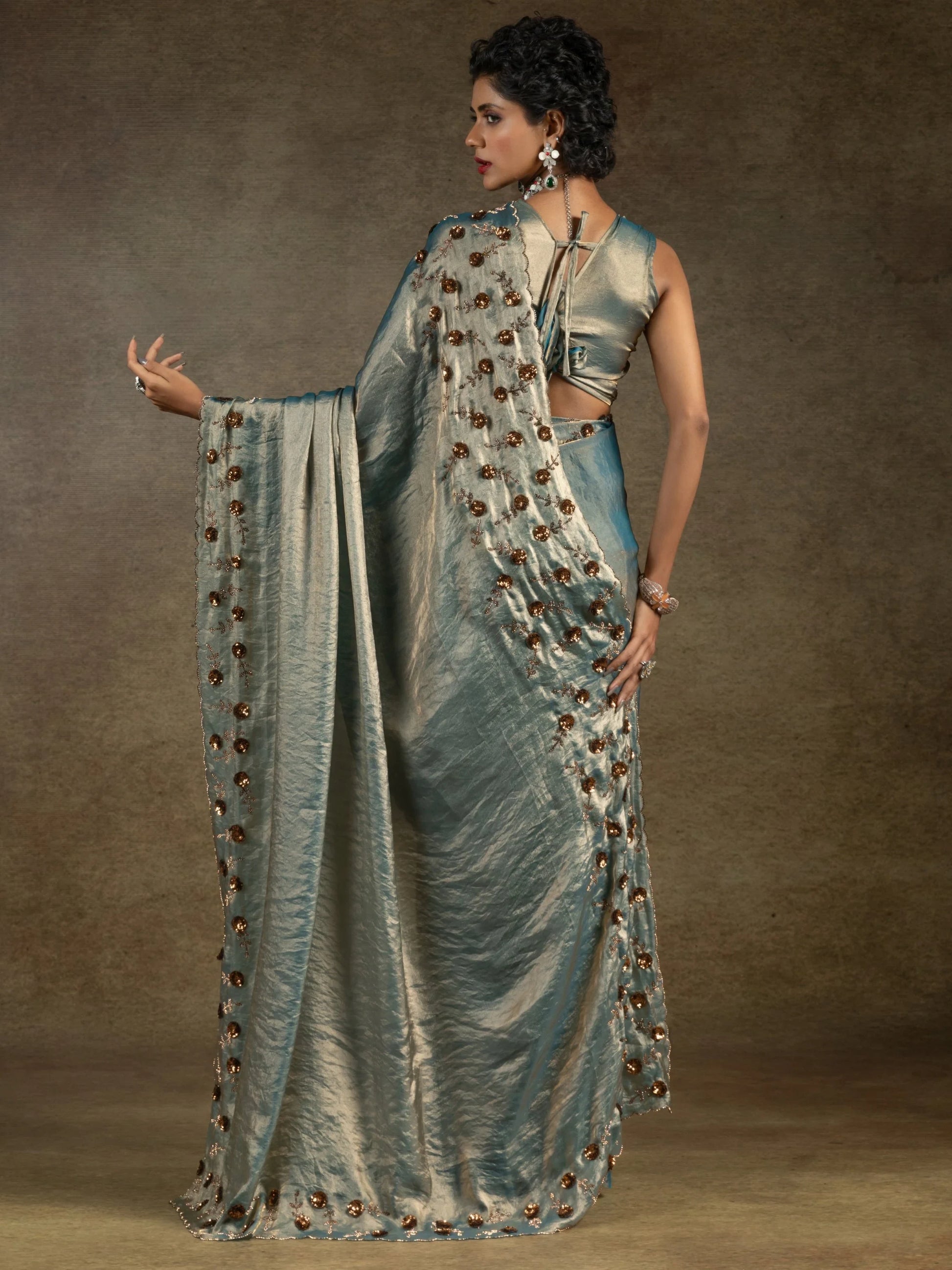 Enchanting Blue Jarkan Work Satin Party Wear Saree - Zeel Clothing