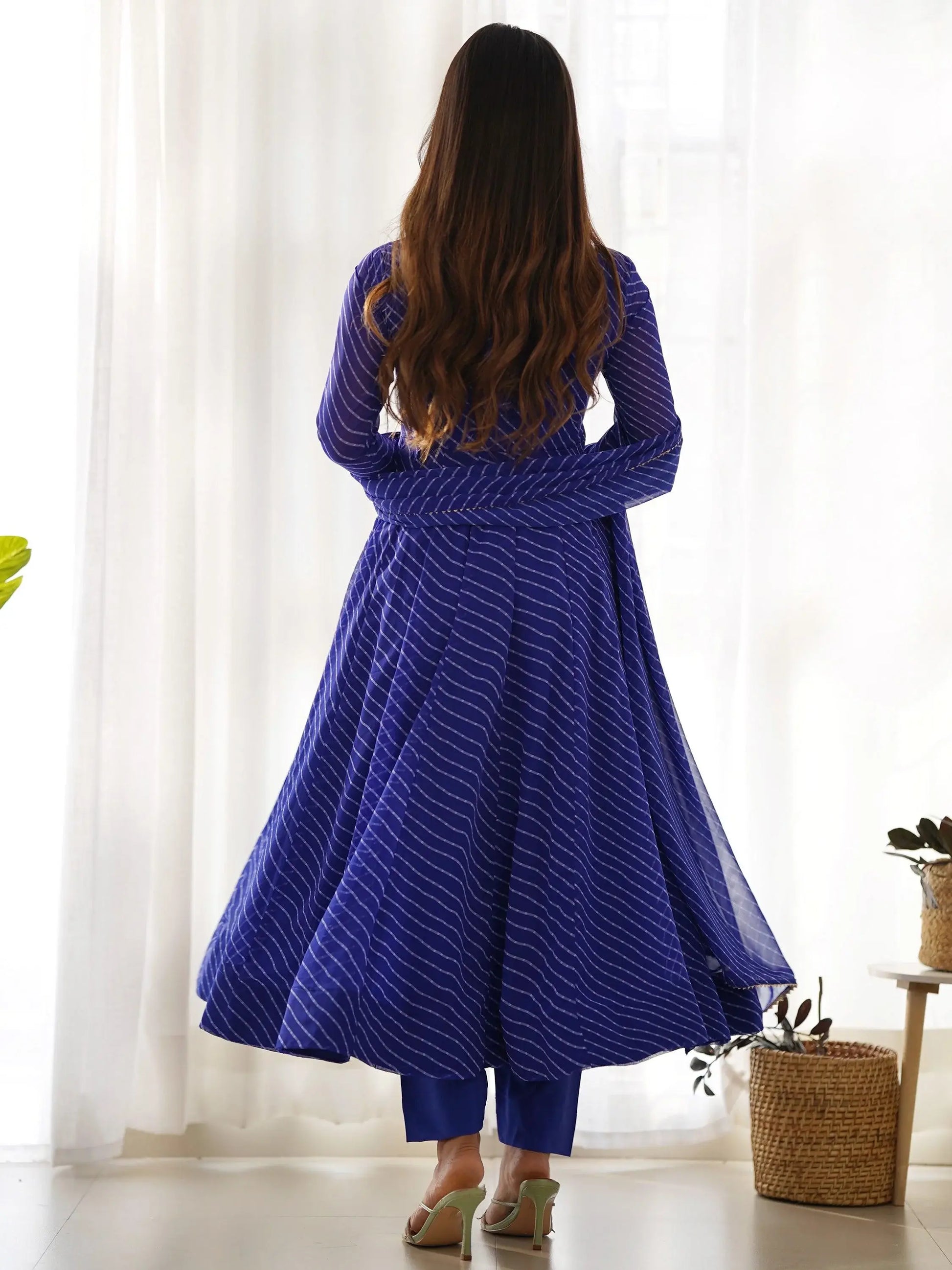 Enchanting Blue Laheriya Printed Georgette Event Wear Anarkali Suit - Zeel Clothing