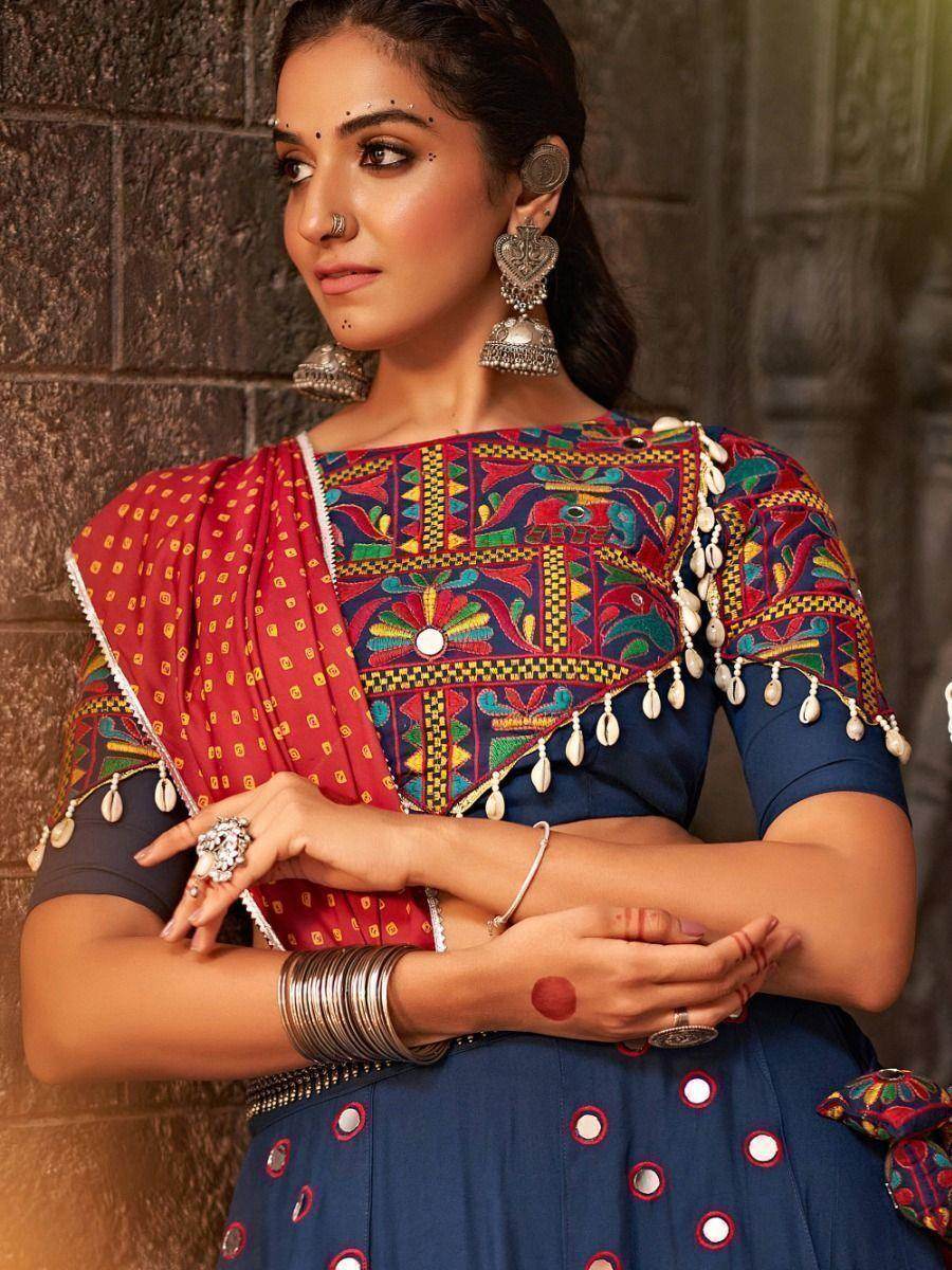 Enchanting Blue Mirror Work Rayon Traditional Lehenga Choli - Zeel Clothing