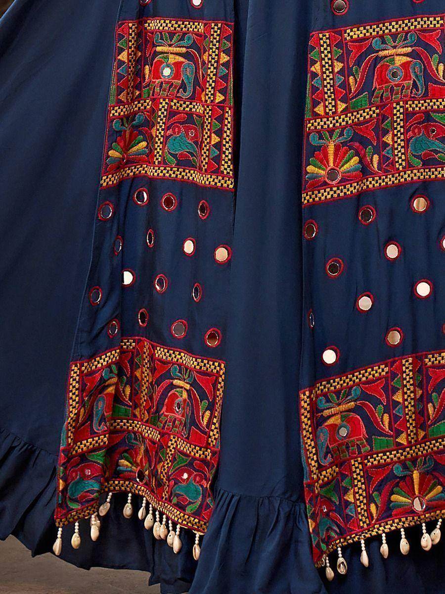 Enchanting Blue Mirror Work Rayon Traditional Lehenga Choli - Zeel Clothing