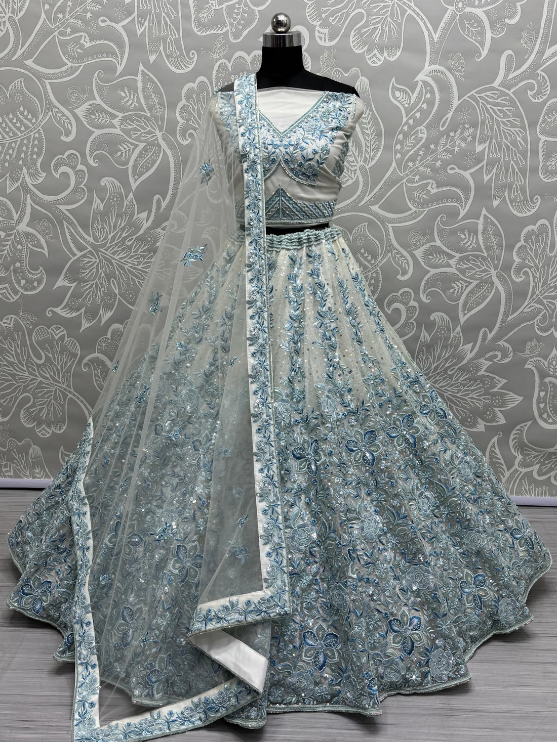 Enchanting Blue Multi Thread Work Net Bridesmaid Lehenga Choli With Dupatta - Zeel Clothing