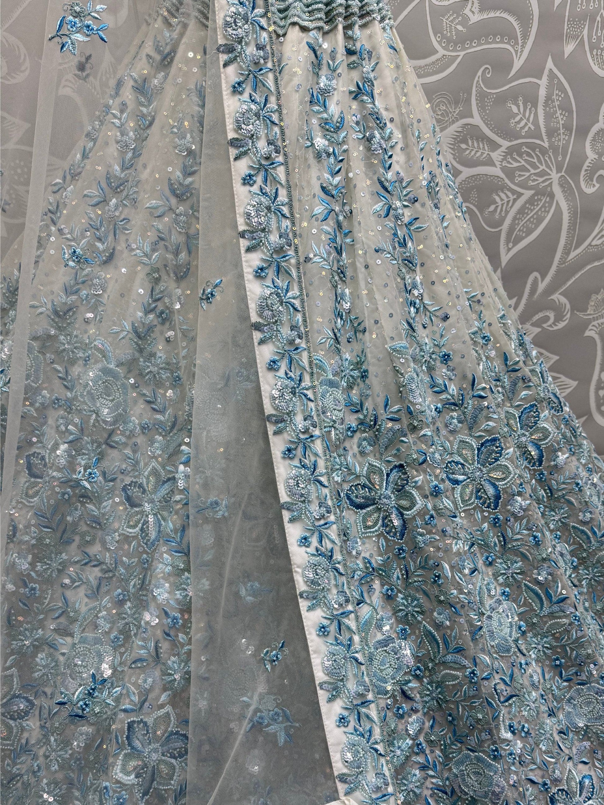 Enchanting Blue Multi Thread Work Net Bridesmaid Lehenga Choli With Dupatta - Zeel Clothing