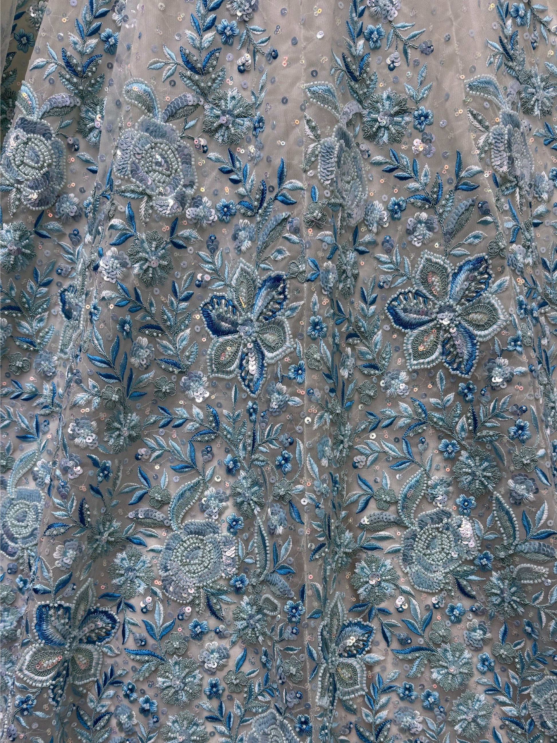 Enchanting Blue Multi Thread Work Net Bridesmaid Lehenga Choli With Dupatta - Zeel Clothing