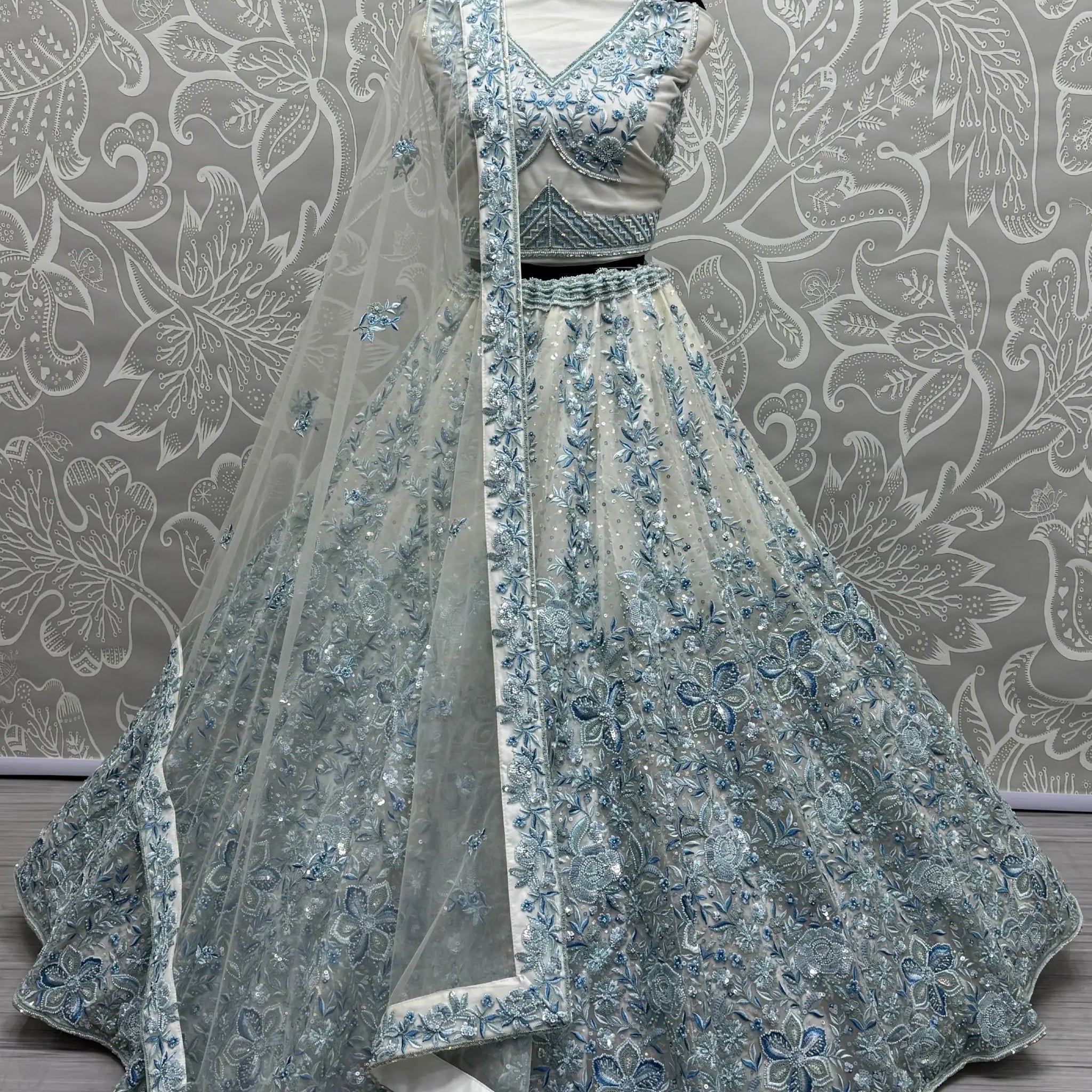 Enchanting Blue Multi Thread Work Net Bridesmaid Lehenga Choli With Dupatta - Zeel Clothing