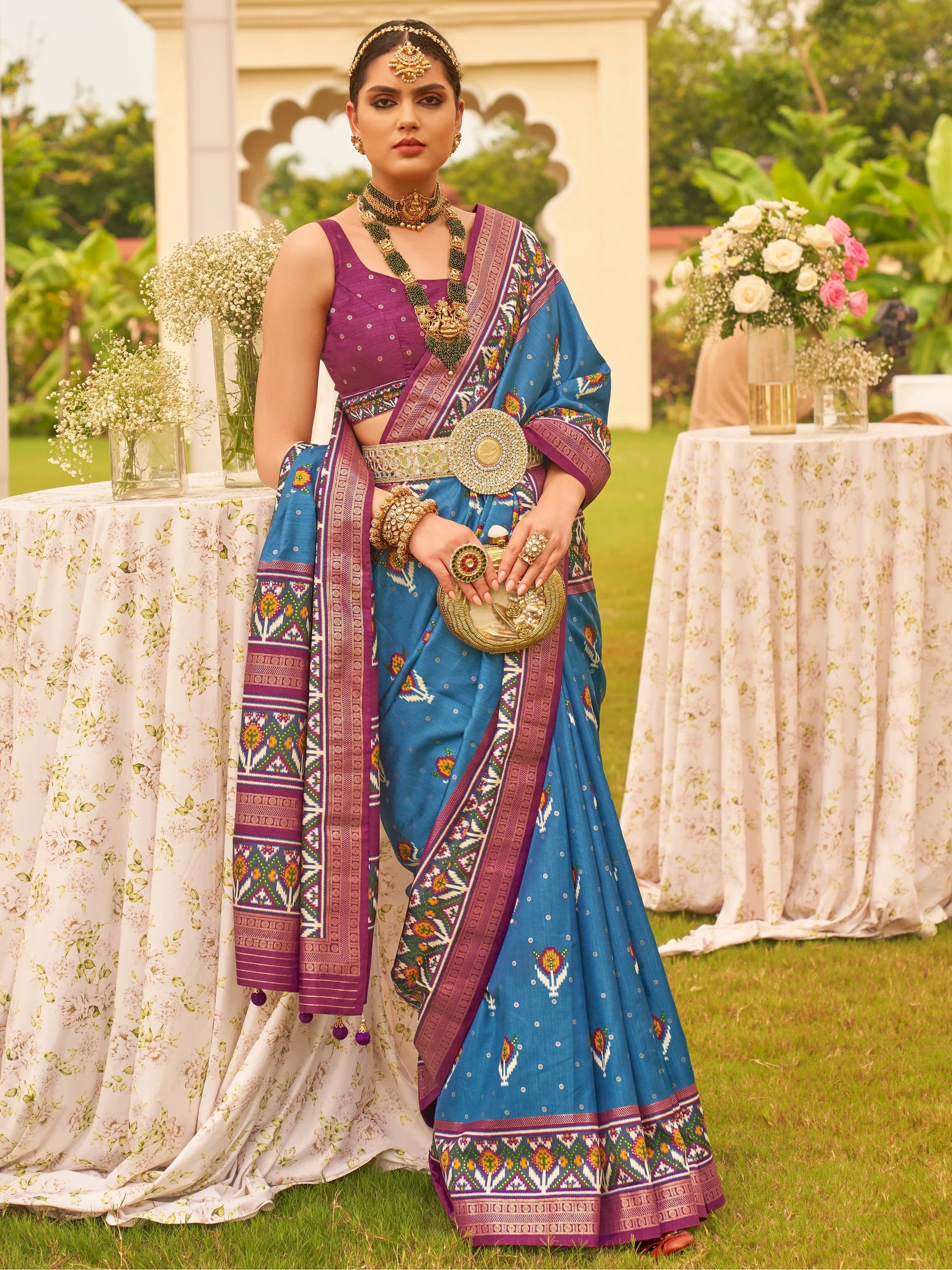 Enchanting Blue Patola Printed Silk Function Wear Saree With Blouse - Zeel Clothing