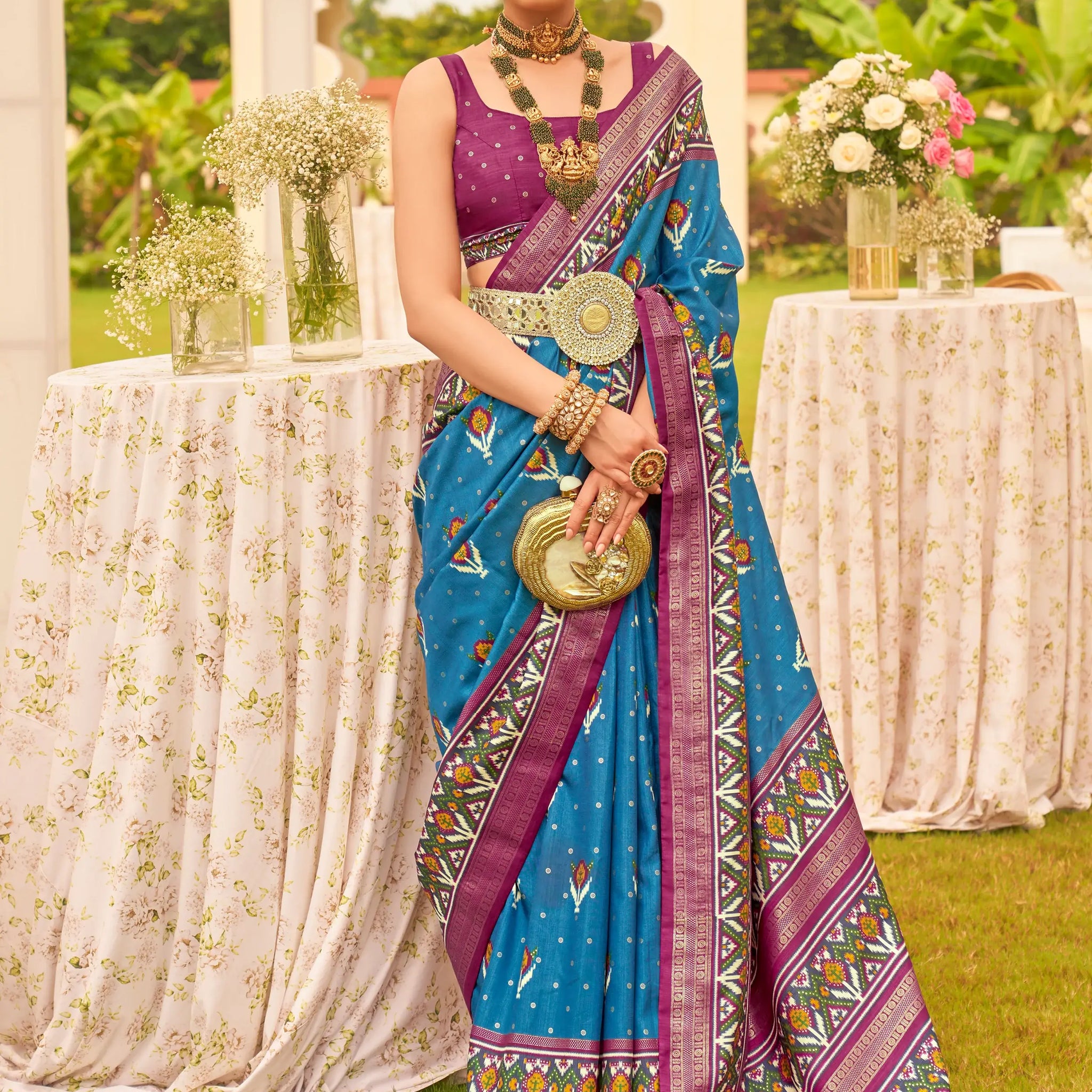 Enchanting Blue Patola Printed Silk Function Wear Saree With Blouse - Zeel Clothing