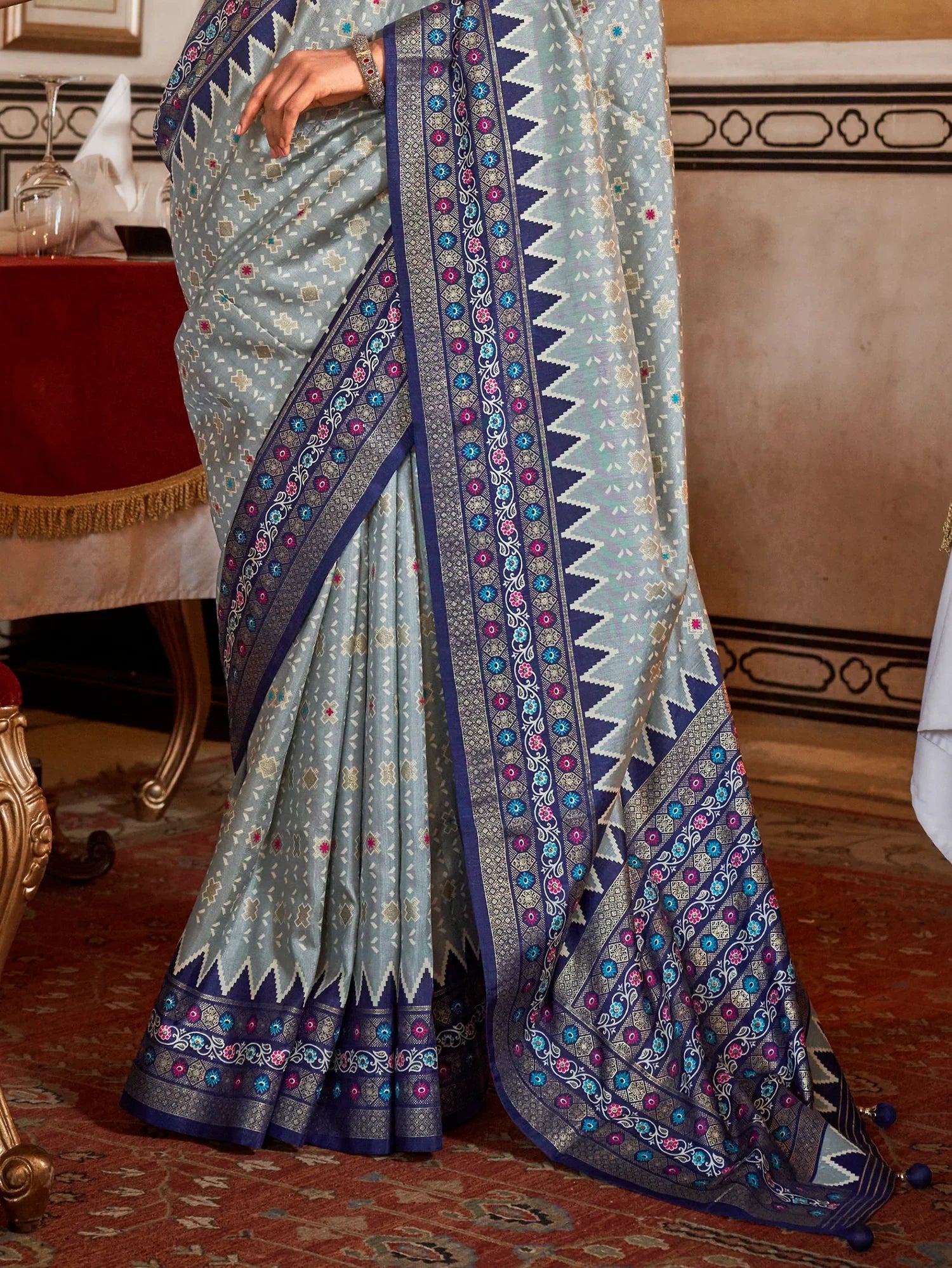 Enchanting Blue Printed Silk Festival Wear Saree With Blouse - Zeel Clothing