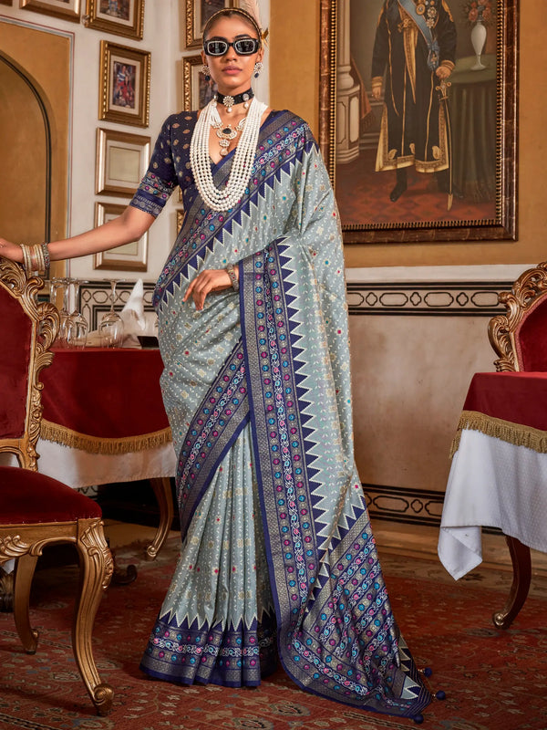Enchanting Blue Printed Silk Festival Wear Saree With Blouse - Zeel Clothing