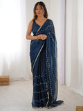 Enchanting Blue Sequins Chiffon Reception Wear Saree With Blouse - Zeel Clothing