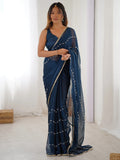 Enchanting Blue Sequins Chiffon Reception Wear Saree With Blouse - Zeel Clothing
