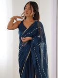 Enchanting Blue Sequins Chiffon Reception Wear Saree With Blouse - Zeel Clothing