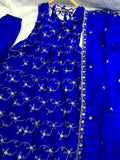 Enchanting Blue Thread Embroidery Work Silk Festive Wear Gown